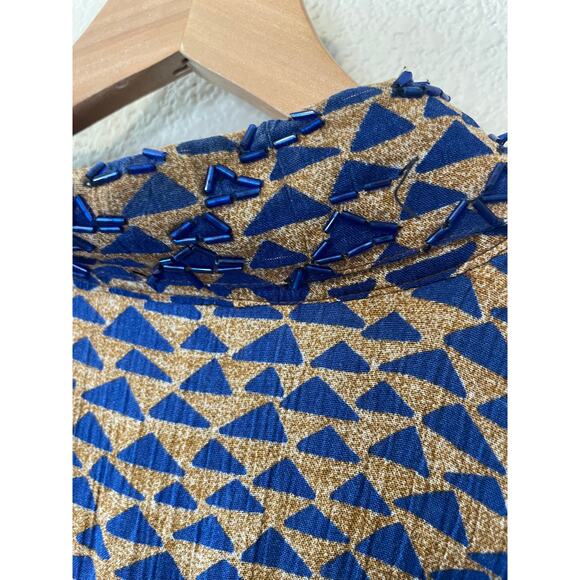VTG Audrey Jones Beaded  Boho Tribal Print Brown & Blue Oversized Button Up 1X - Picture 8 of 14